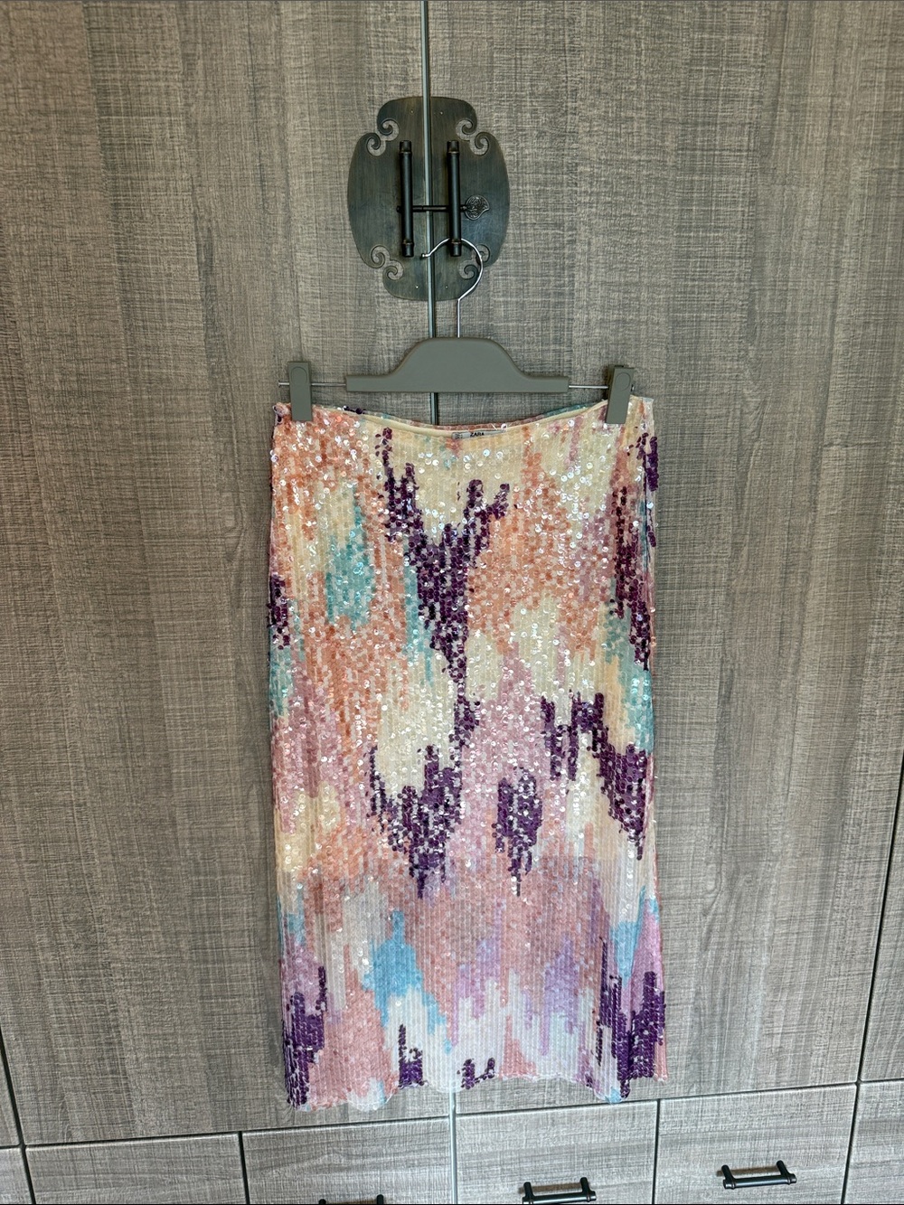 Zara Sequin Midi Skirt in Pastel Multi-Color